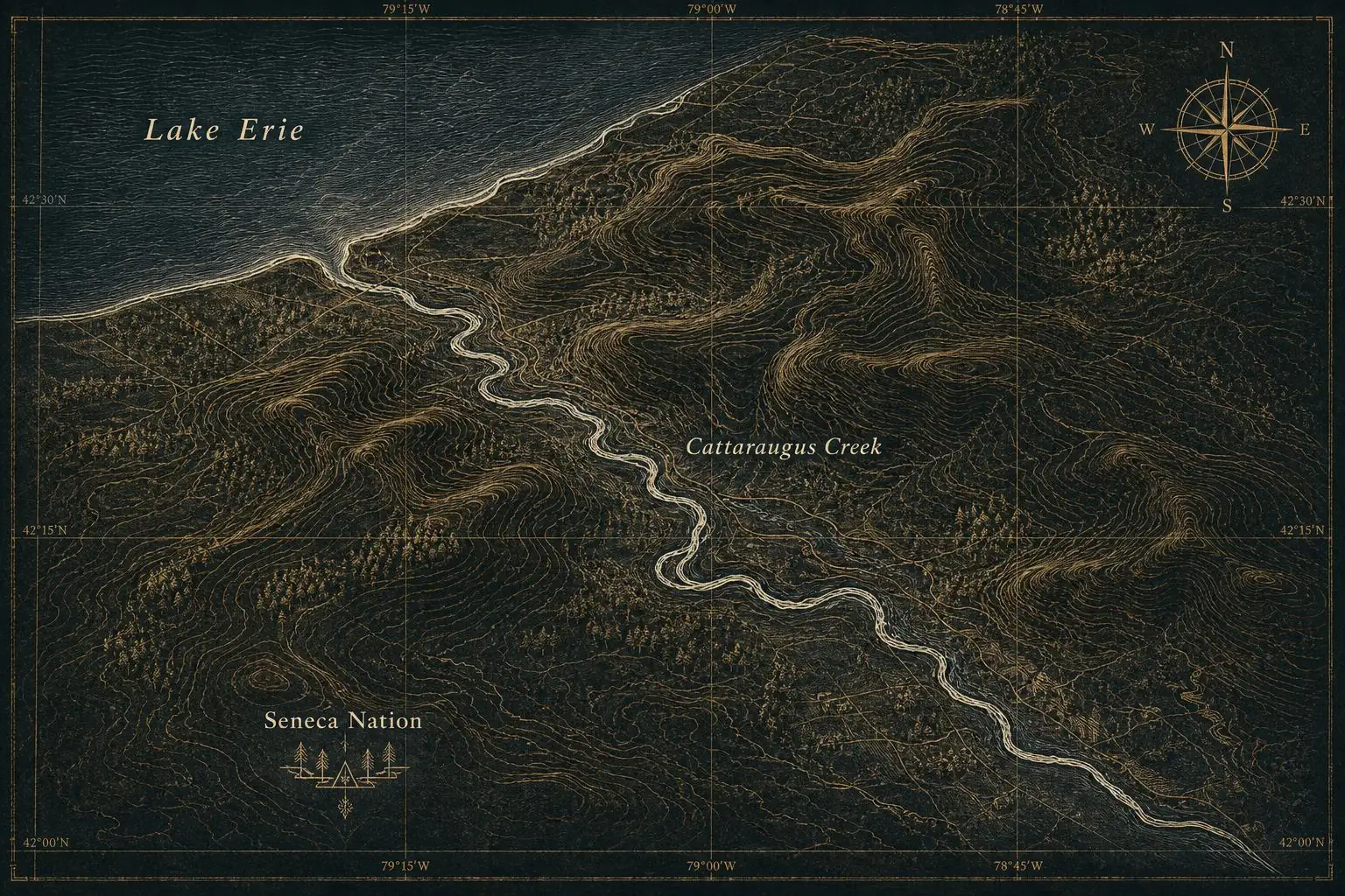 Topographic illustration of the Seneca river valley